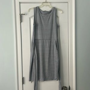 Blue and white striped dress